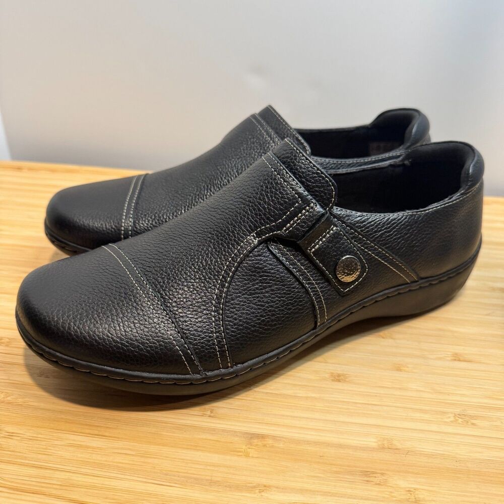 Clarks Collection Cora Poppy Black Leather Comfort Slip-On Loafers US 10W NWOB